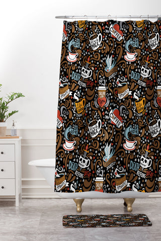 CynthiaF Brewed and Tattooed Shower Curtain And Mat