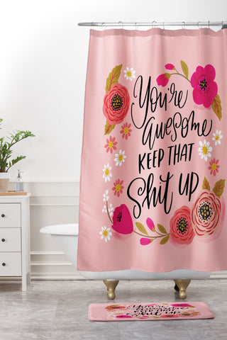 CynthiaF Pretty Sweary Youre Awesome Ke Shower Curtain And Mat
