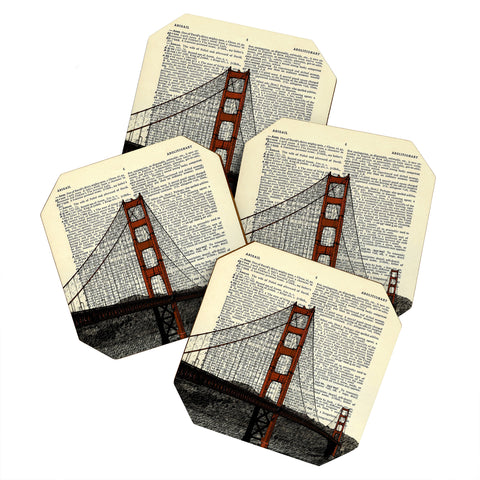 DarkIslandCity Golden Gate Bridge on Dictionary Paper Coaster Set