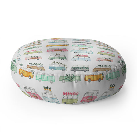 Dash and Ash Buses and Plants Floor Pillow Round