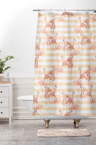 Dash and Ash Flamingo Academy Shower Curtain And Mat