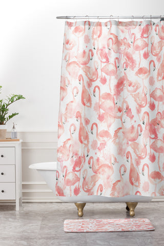 Dash and Ash Flamingo Friends Shower Curtain And Mat