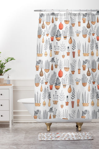 Dash and Ash Happy Plants Shower Curtain And Mat