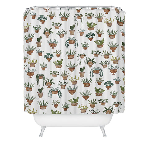 Dash and Ash Happy potted plants Shower Curtain