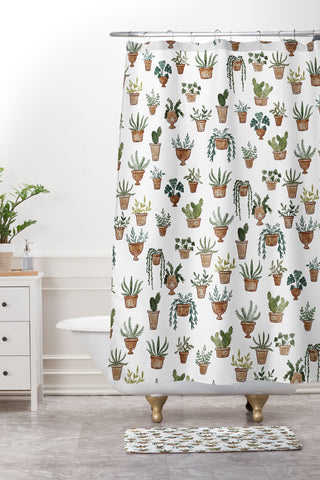 Dash and Ash Happy potted plants Shower Curtain And Mat