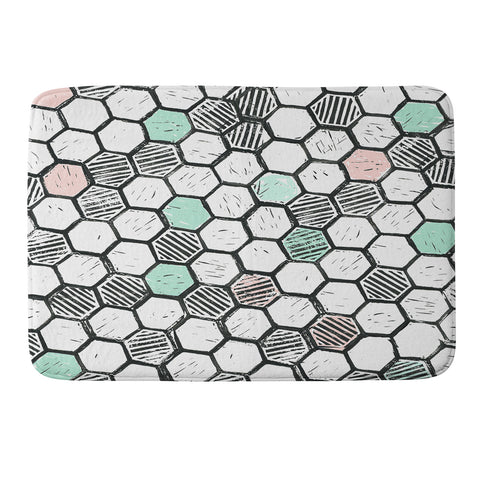 Dash and Ash Honeycomb block print Memory Foam Bath Mat