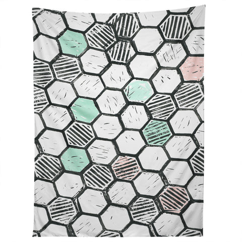 Dash and Ash Honeycomb block print Tapestry