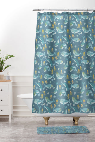 Dash and Ash Jelly Narwhal Shower Curtain And Mat