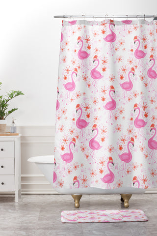 Dash and Ash Jolly Flamingo Shower Curtain And Mat