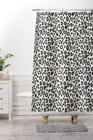 Dash and Ash Leopard Heart Shower Curtain And Mat