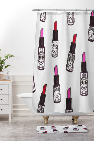 Dash and Ash Lipstick Attack Shower Curtain And Mat