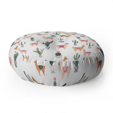 Dash and Ash Llamas and Plants Floor Pillow Round