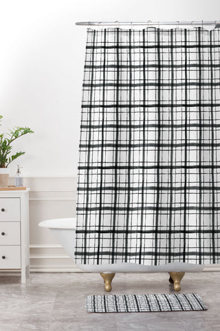 Dash and Ash Painted Plaid Shower Curtain And Mat