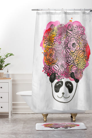 Dash and Ash Panda Flowers Shower Curtain And Mat
