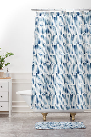Dash and Ash Strokes and Waves Shower Curtain And Mat