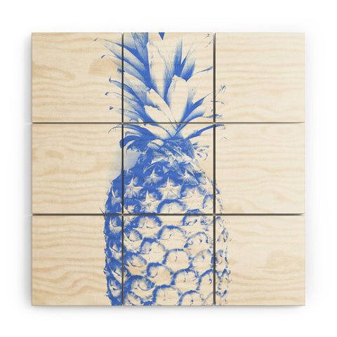 Deb Haugen blu pineapple Wood Wall Mural