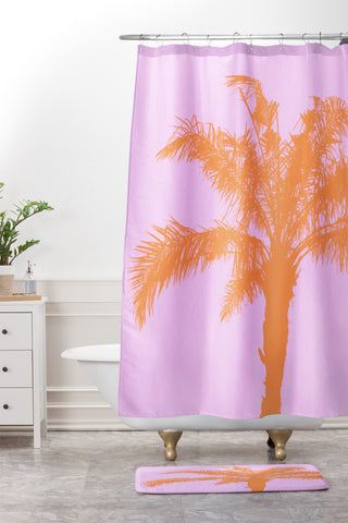 Deb Haugen Orange Palm Shower Curtain And Mat