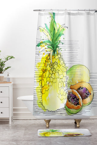 Deb Haugen Pineapple Smoothies Shower Curtain And Mat