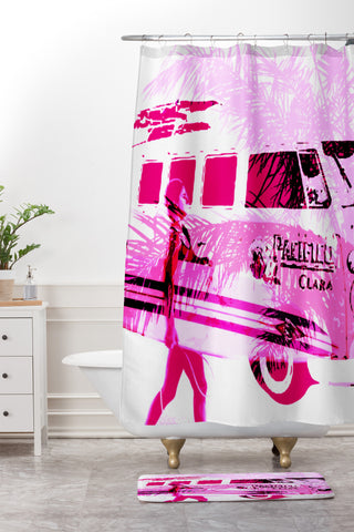 Deb Haugen Pink Surfergirl Shower Curtain And Mat