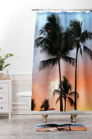 Deb Haugen sunset palm Shower Curtain And Mat