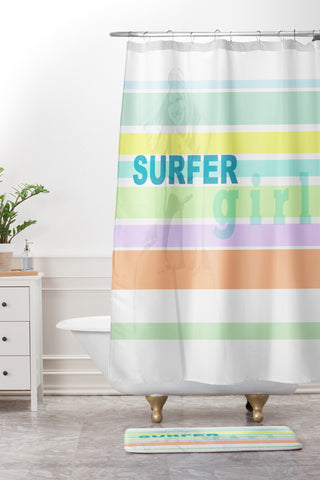 Deb Haugen Surfergirl Stripe Shower Curtain And Mat