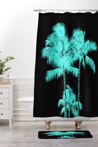 Deb Haugen turquoise palms Shower Curtain And Mat