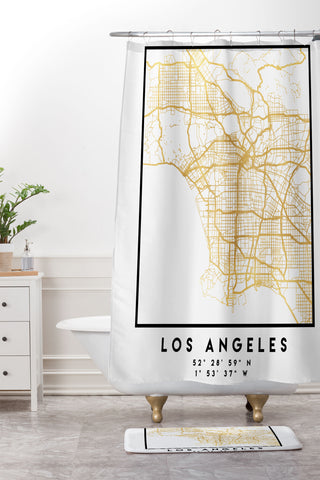deificus Art LOS ANGELES CALIFORNIA CITY MAP Shower Curtain And Mat