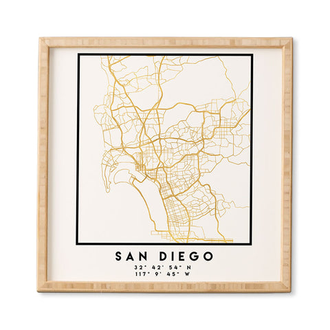 deificus Art SAN DIEGO CALIFORNIA CITY MAP Framed Wall Art