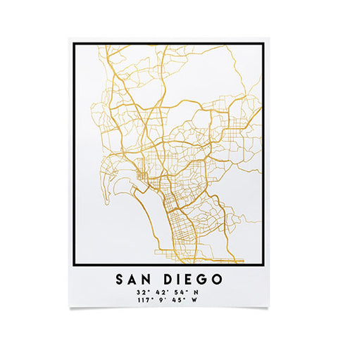 deificus Art SAN DIEGO CALIFORNIA CITY MAP Poster