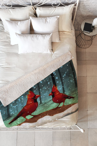 Deniz Ercelebi Cardinals In Snow Fleece Throw Blanket