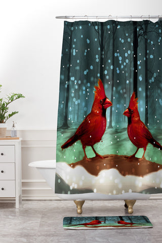 Deniz Ercelebi Cardinals In Snow Shower Curtain And Mat