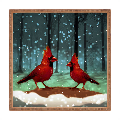 Deniz Ercelebi Cardinals In Snow Square Tray