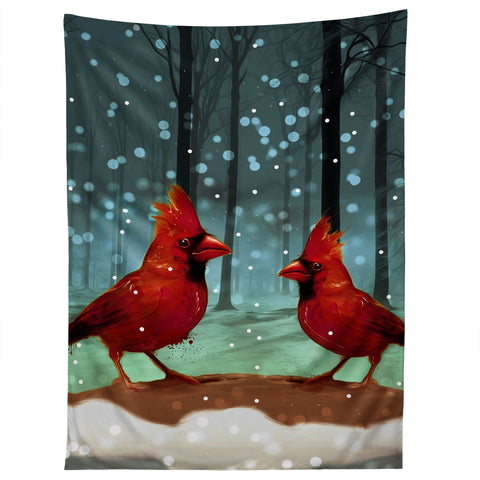 Deniz Ercelebi Cardinals In Snow Tapestry