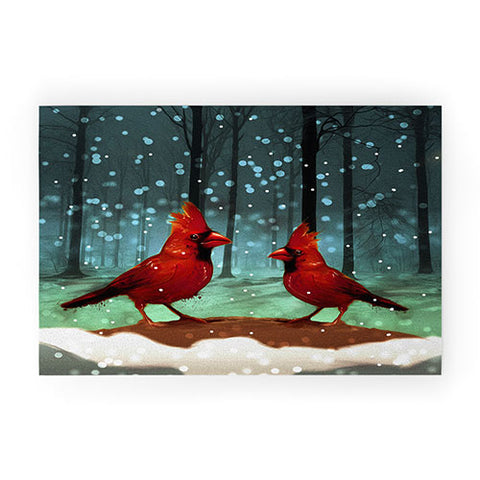 Deniz Ercelebi Cardinals In Snow Welcome Mat