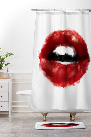 Deniz Ercelebi Red lips Shower Curtain And Mat
