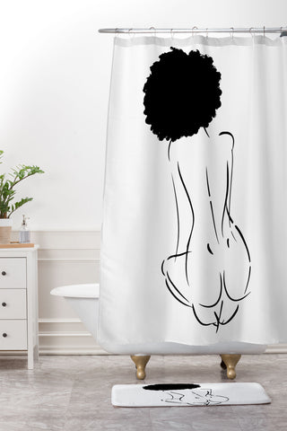 Domonique Brown Nude in Black No 2 Shower Curtain And Mat