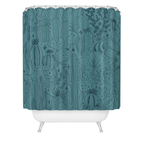 Doodle By Meg Cactus Scenes in Blue Shower Curtain
