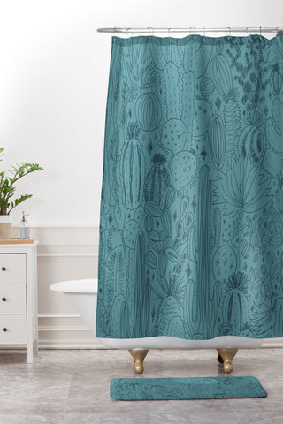 Doodle By Meg Cactus Scenes in Blue Shower Curtain And Mat