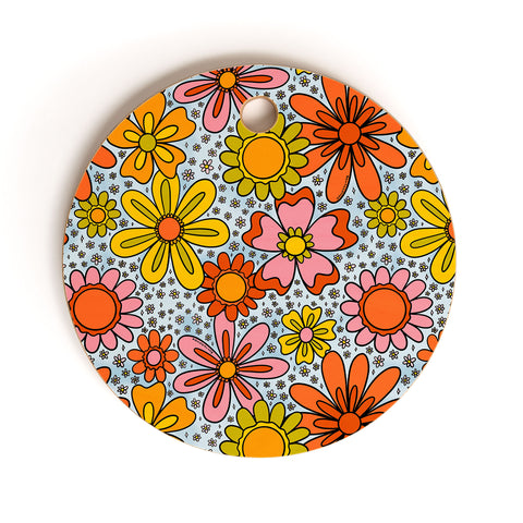 Doodle By Meg Groovy Flowers in Blue Cutting Board Round