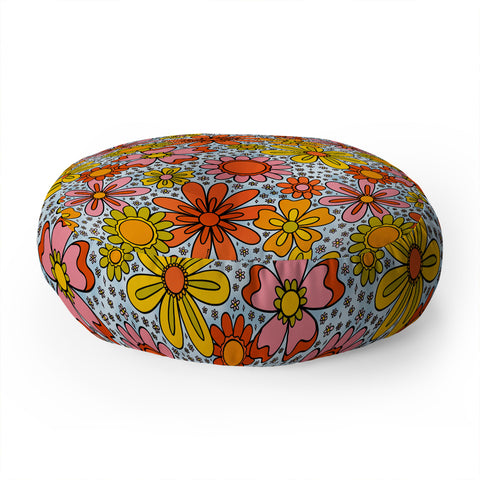 Doodle By Meg Groovy Flowers in Blue Floor Pillow Round