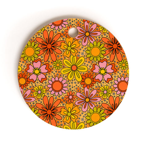 Doodle By Meg Groovy Flowers in Orange Cutting Board Round