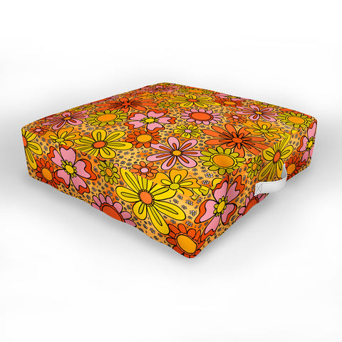 Doodle By Meg Groovy Flowers in Orange Outdoor Floor Cushion