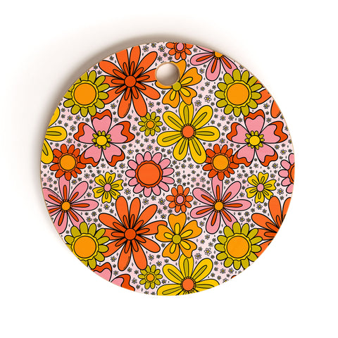 Doodle By Meg Groovy Flowers in Pink Cutting Board Round