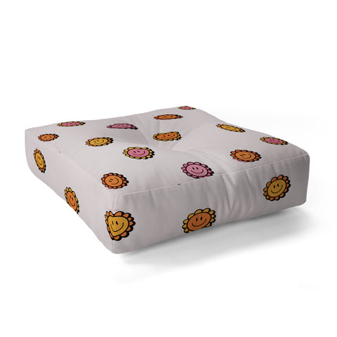 Doodle By Meg Happy Flower Print in Cream Floor Pillow Square