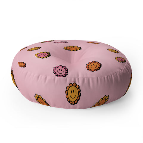 Doodle By Meg Happy Flowers in Pink Print Floor Pillow Round