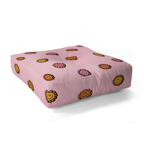 Doodle By Meg Happy Flowers in Pink Print Floor Pillow Square
