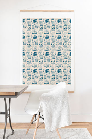 Doodle By Meg Mushroom Toile in Blue Art Print And Hanger