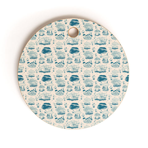 Doodle By Meg Mushroom Toile in Blue Cutting Board Round