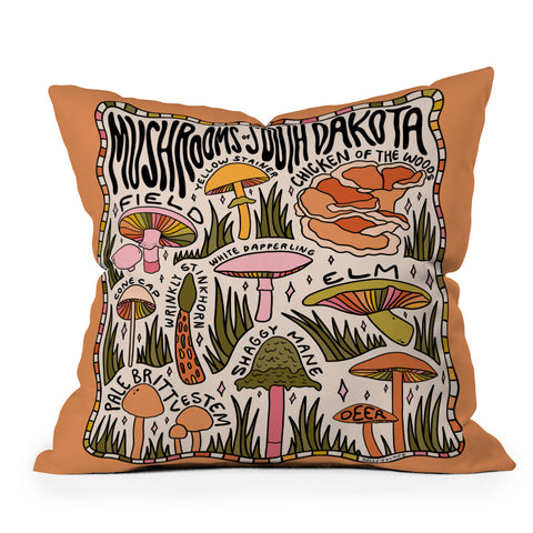 Doodle By Meg Mushrooms of South Dakota Throw Pillow