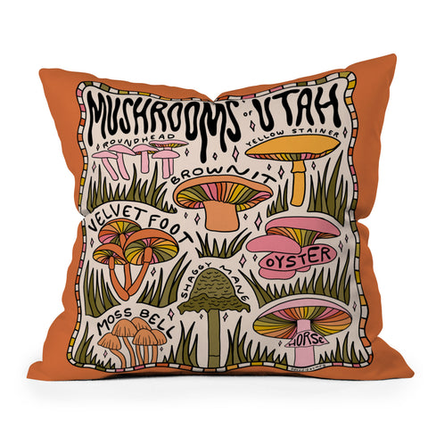 Doodle By Meg Mushrooms of Utah Throw Pillow